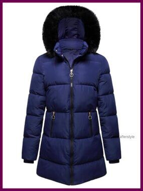 Women's Quilted Puffer Jacket Faux Fur Hood Winter Coat